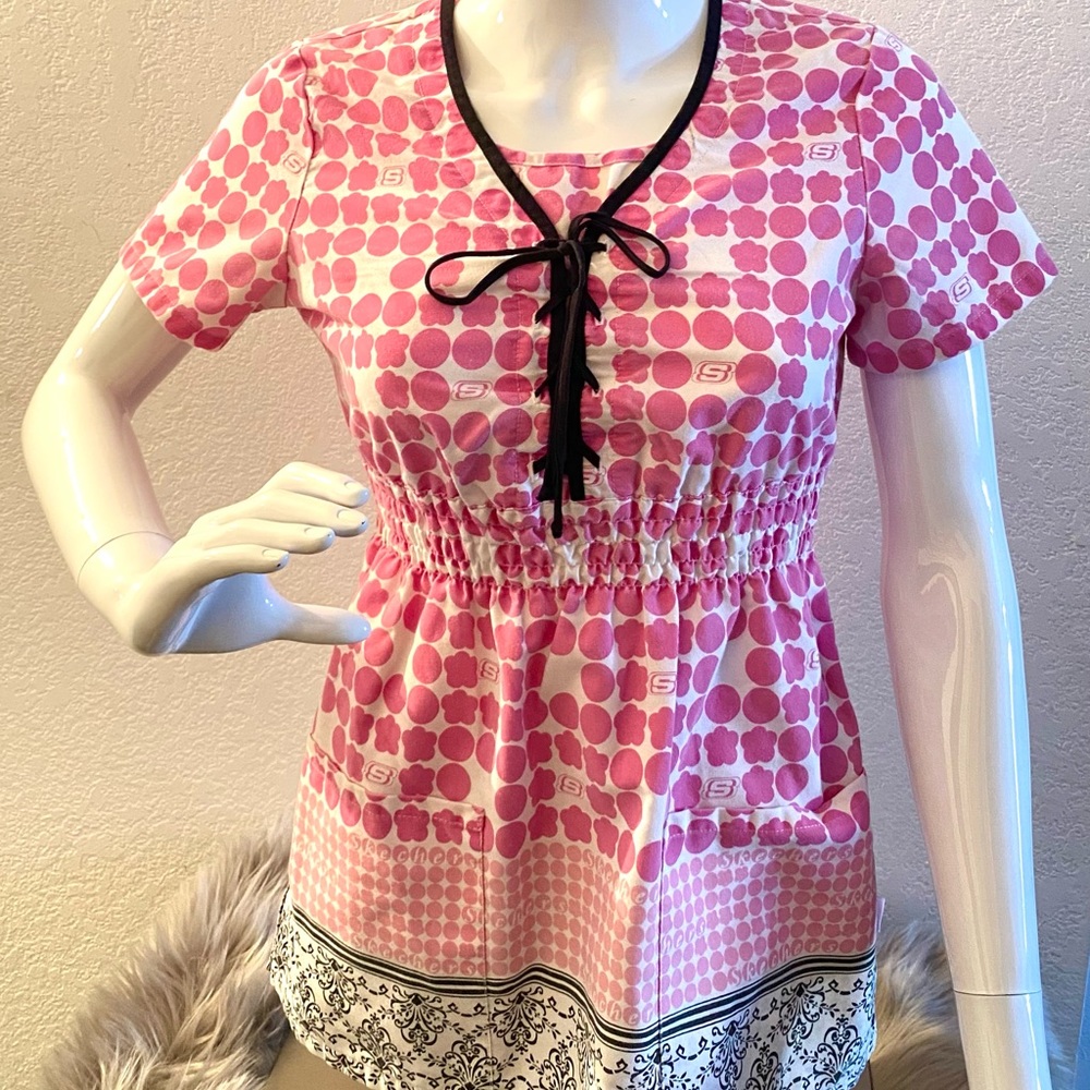 Skechers Pink Tie Front Medical Scrubs Top
